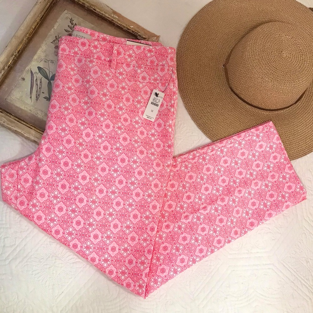 Talbots Perfect Crop Pink Petite Medallion Print NWT